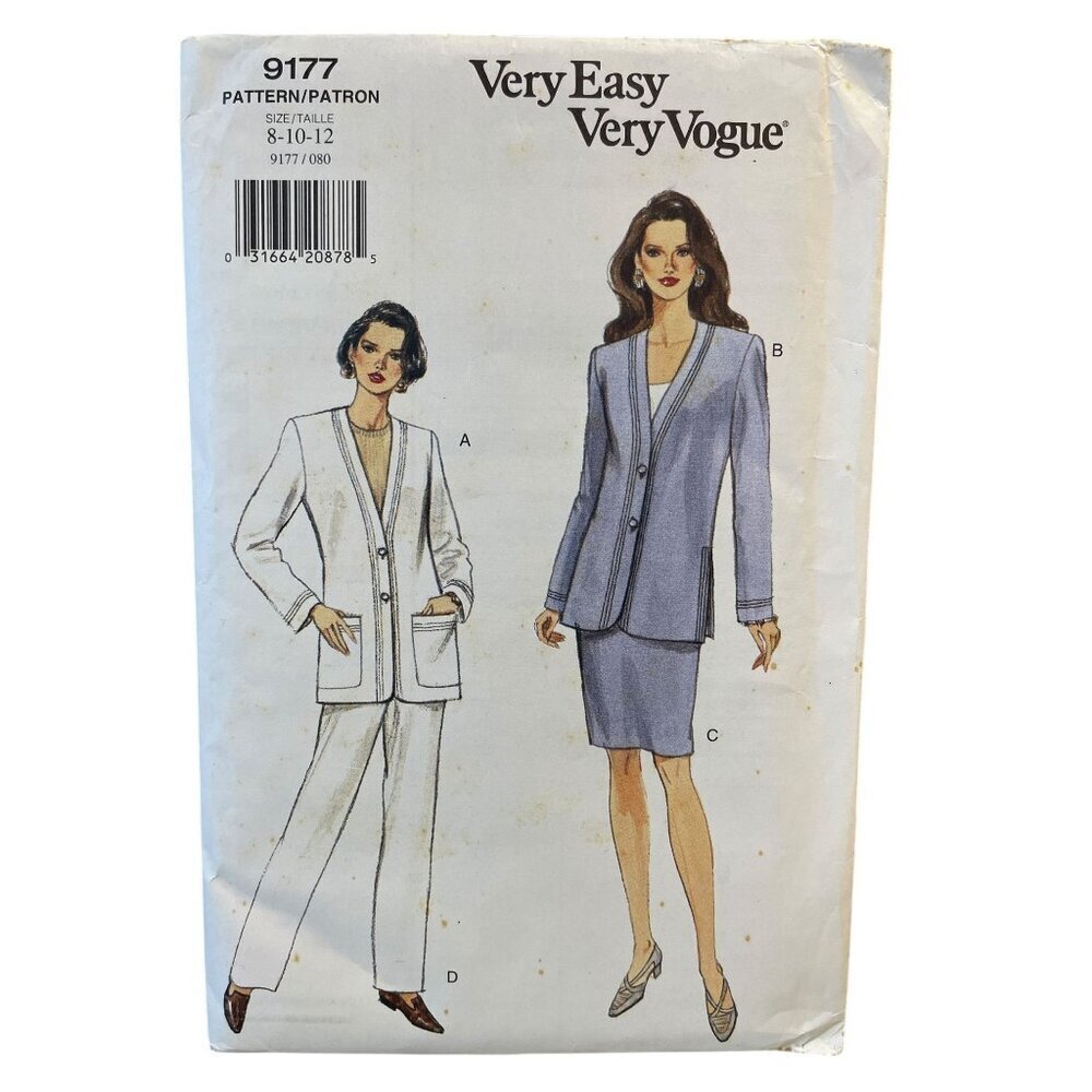 Vogue Sewing Pattern 9177 Jacket Skirt Pants Misses Size 8-12